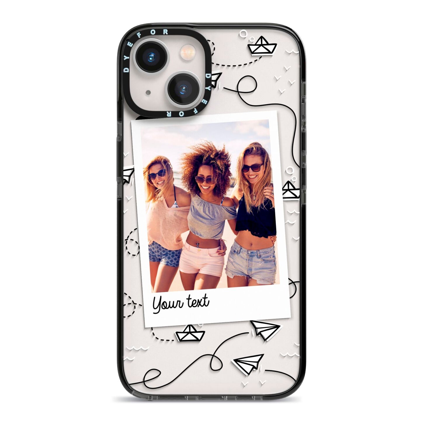 Personalised Photo Travel iPhone 13 Black Impact Case on Silver phone
