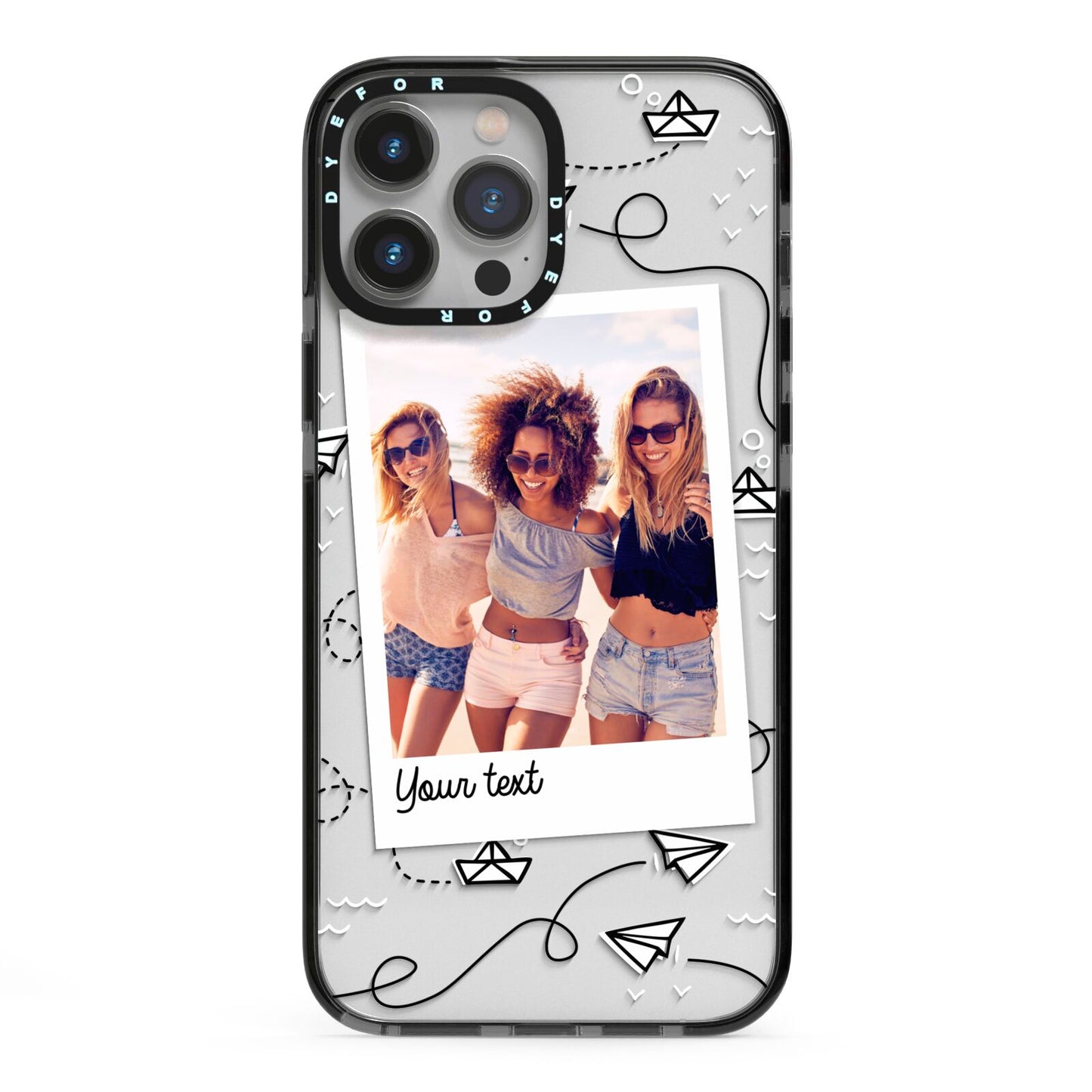 Personalised Photo Travel iPhone 13 Pro Max Black Impact Case on Silver phone