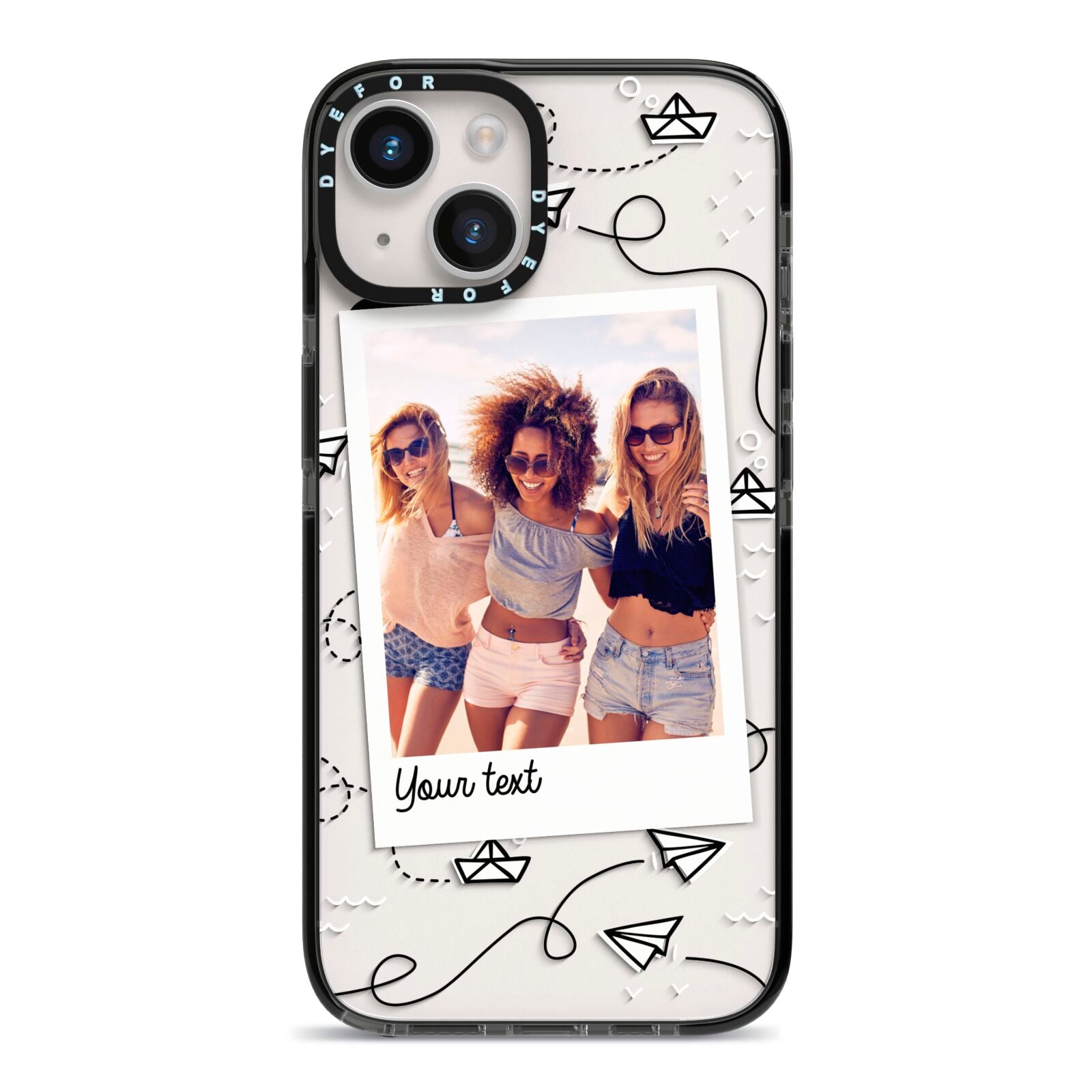 Personalised Photo Travel iPhone 14 Black Impact Case on Silver phone