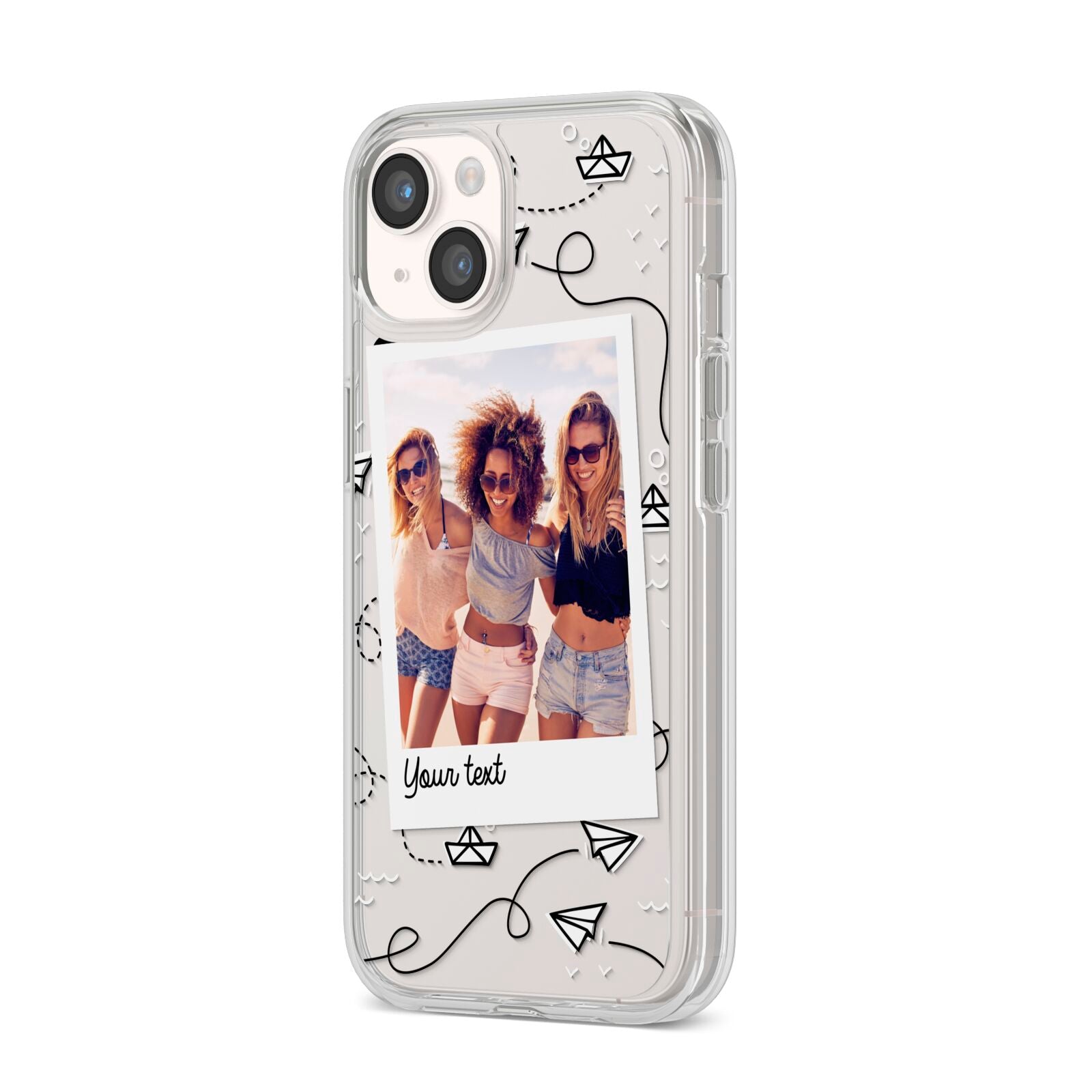 Personalised Photo Travel iPhone 14 Clear Tough Case Starlight Angled Image