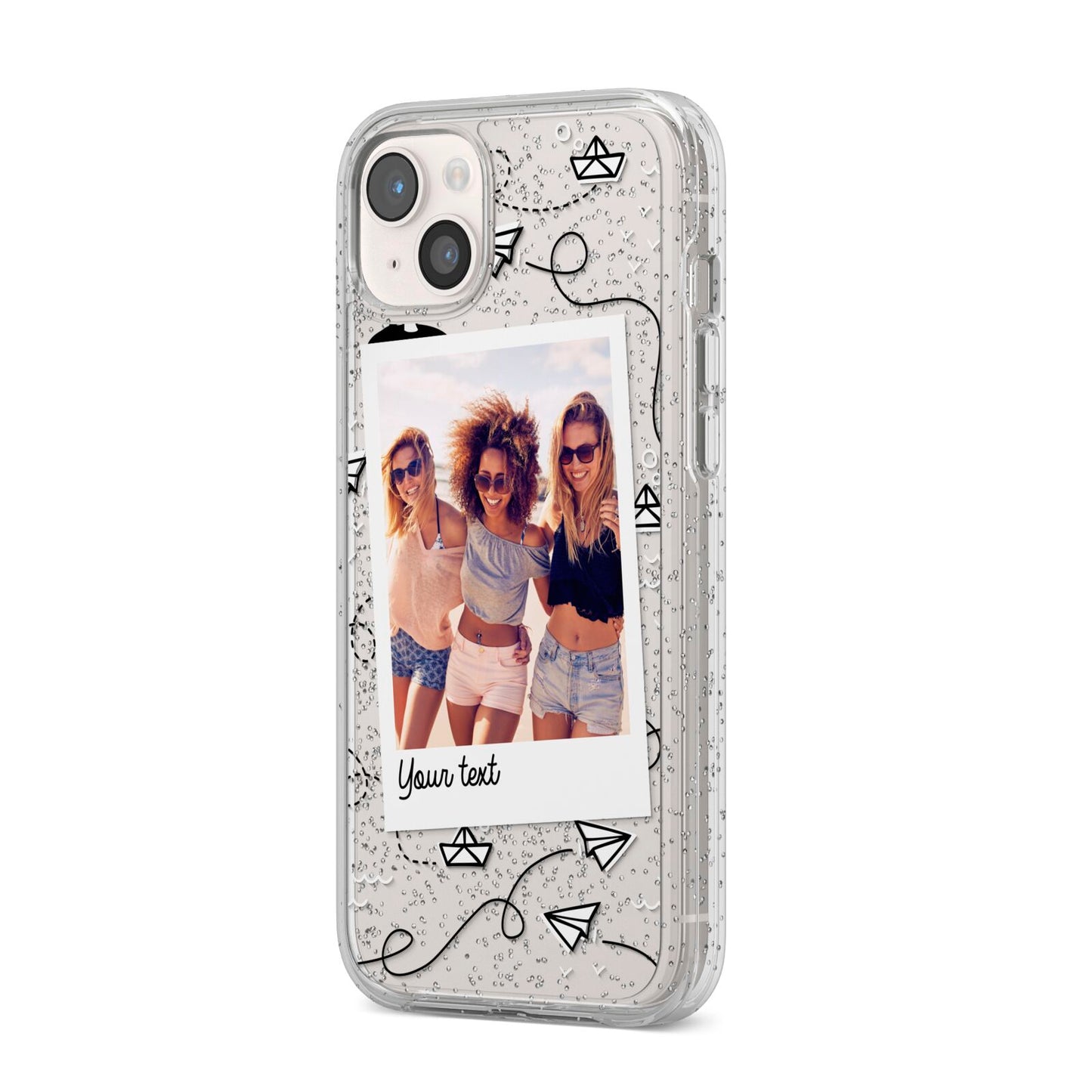 Personalised Photo Travel iPhone 14 Plus Glitter Tough Case Starlight Angled Image