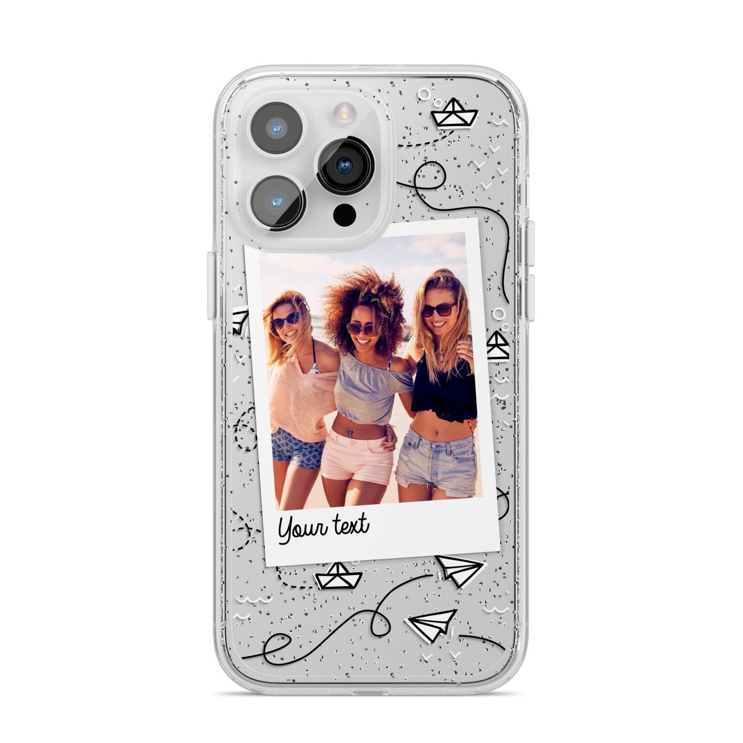Personalised Photo Travel iPhone 14 Pro Max Glitter Tough Case Silver