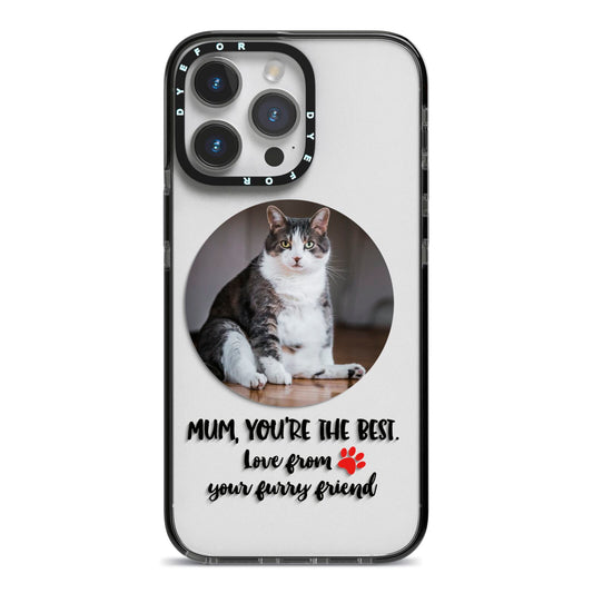 Personalised Photo Upload Cat Mum iPhone 14 Pro Max Black Impact Case on Silver phone