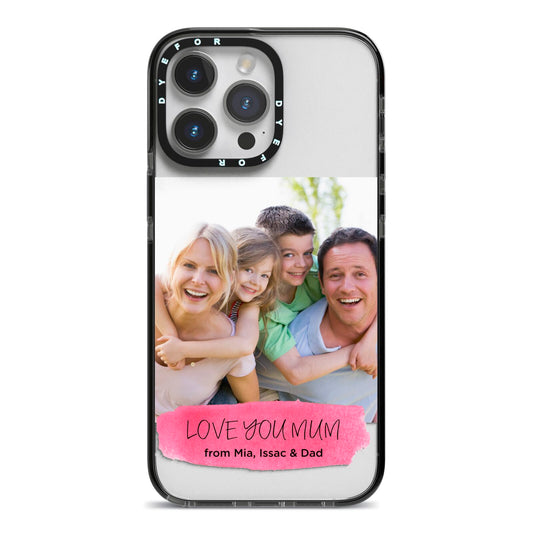 Personalised Photo Upload Mothers Day iPhone 14 Pro Max Black Impact Case on Silver phone
