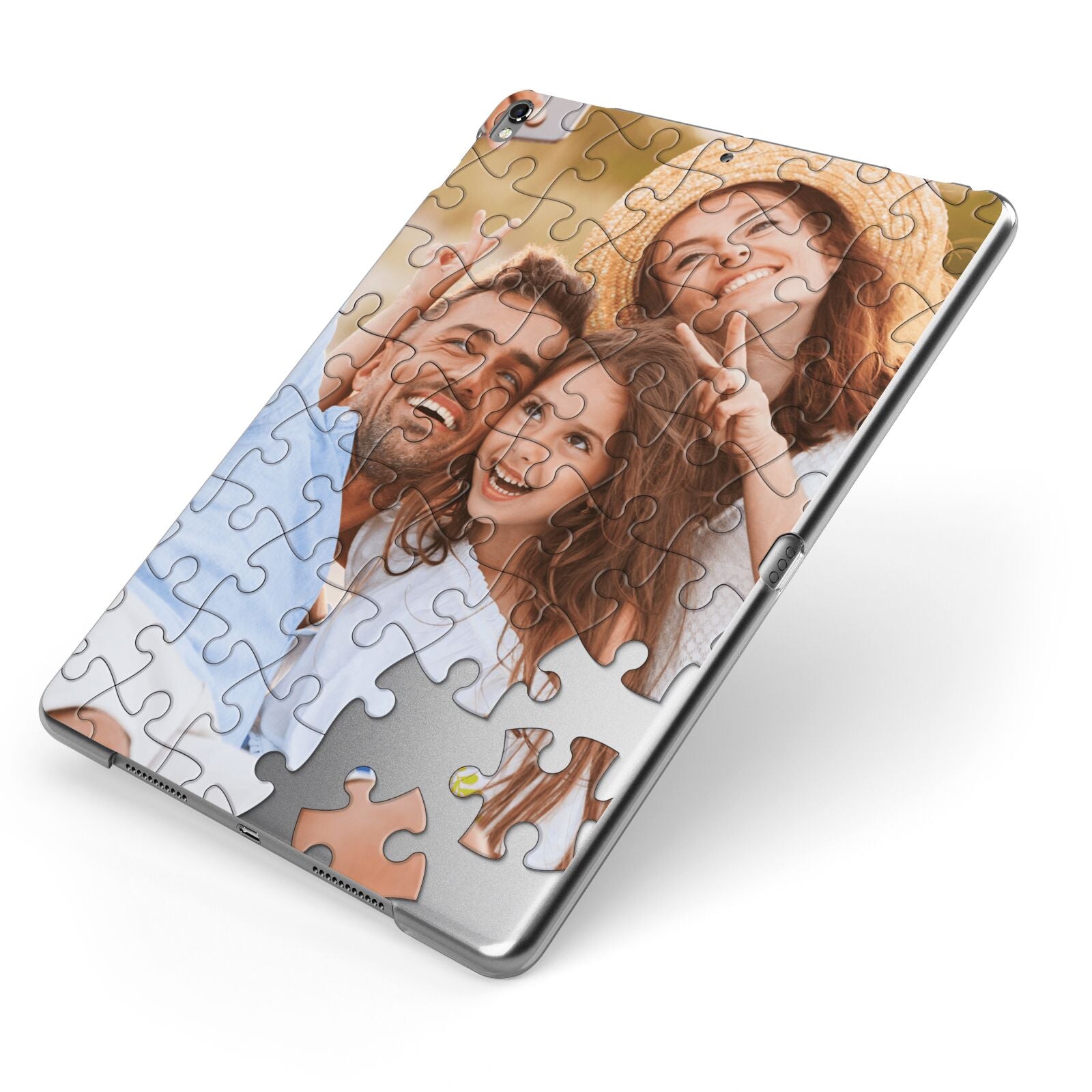 Personalised Photo Upload Puzzle Effect Apple iPad Case on Grey iPad Side View