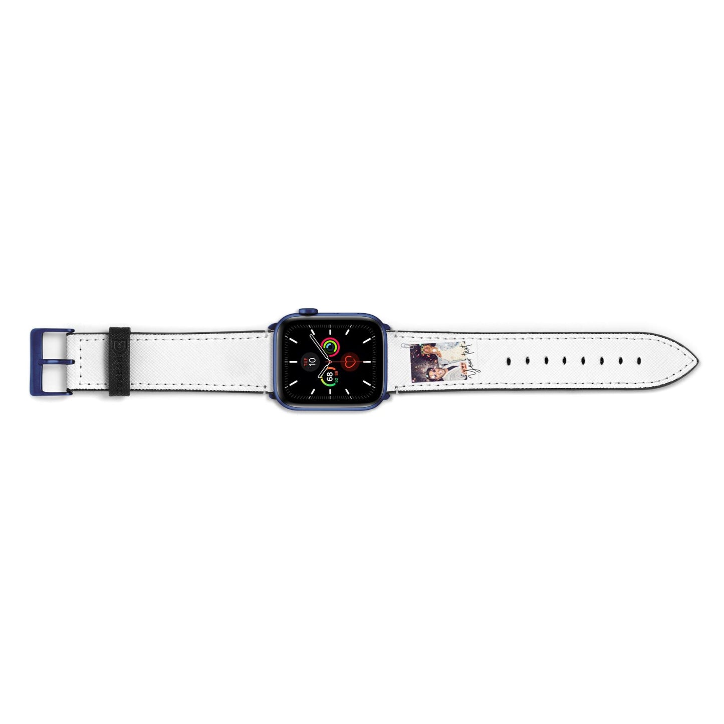 Personalised Photo with Text Apple Watch Strap Landscape Image Blue Hardware