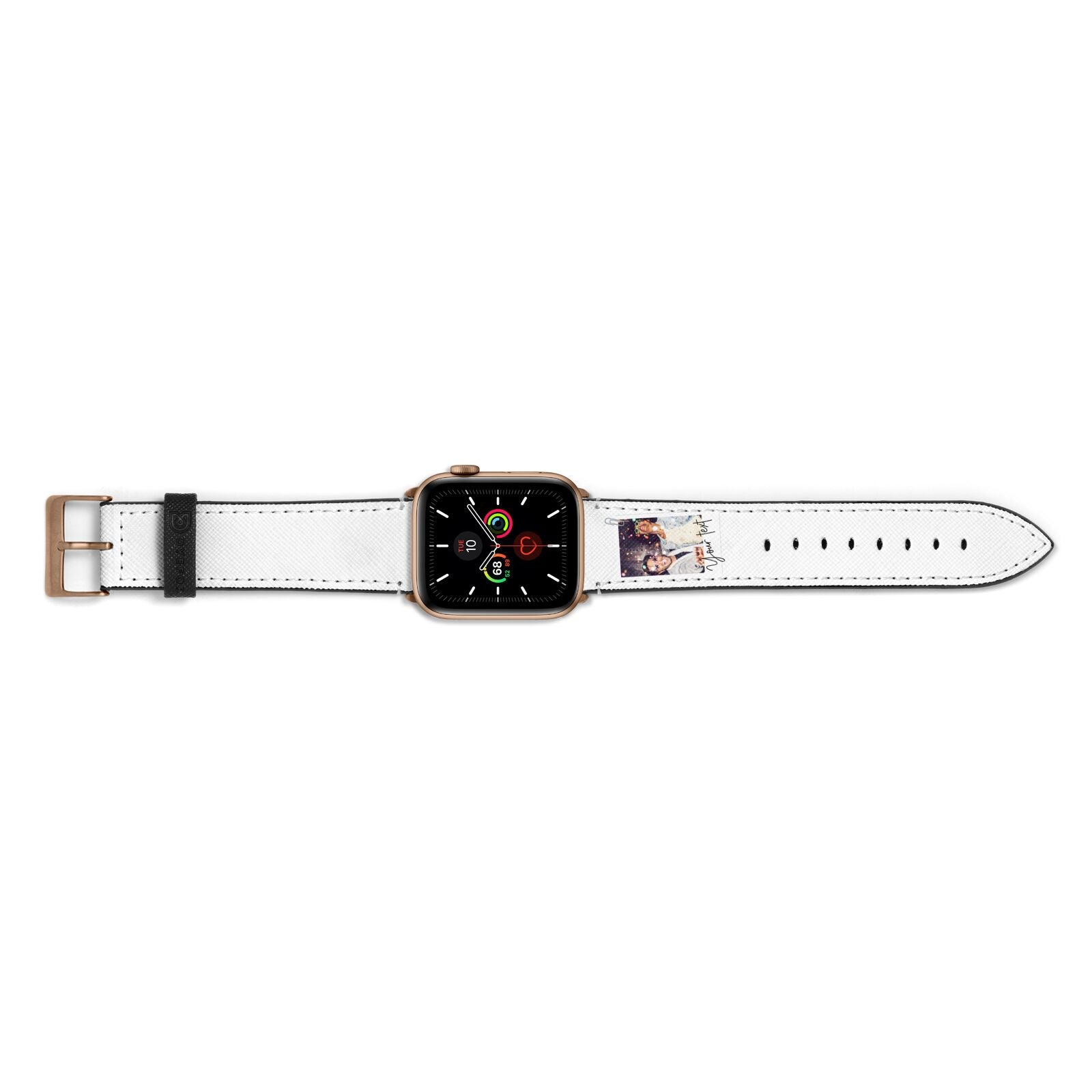 Personalised Photo with Text Apple Watch Strap Landscape Image Gold Hardware