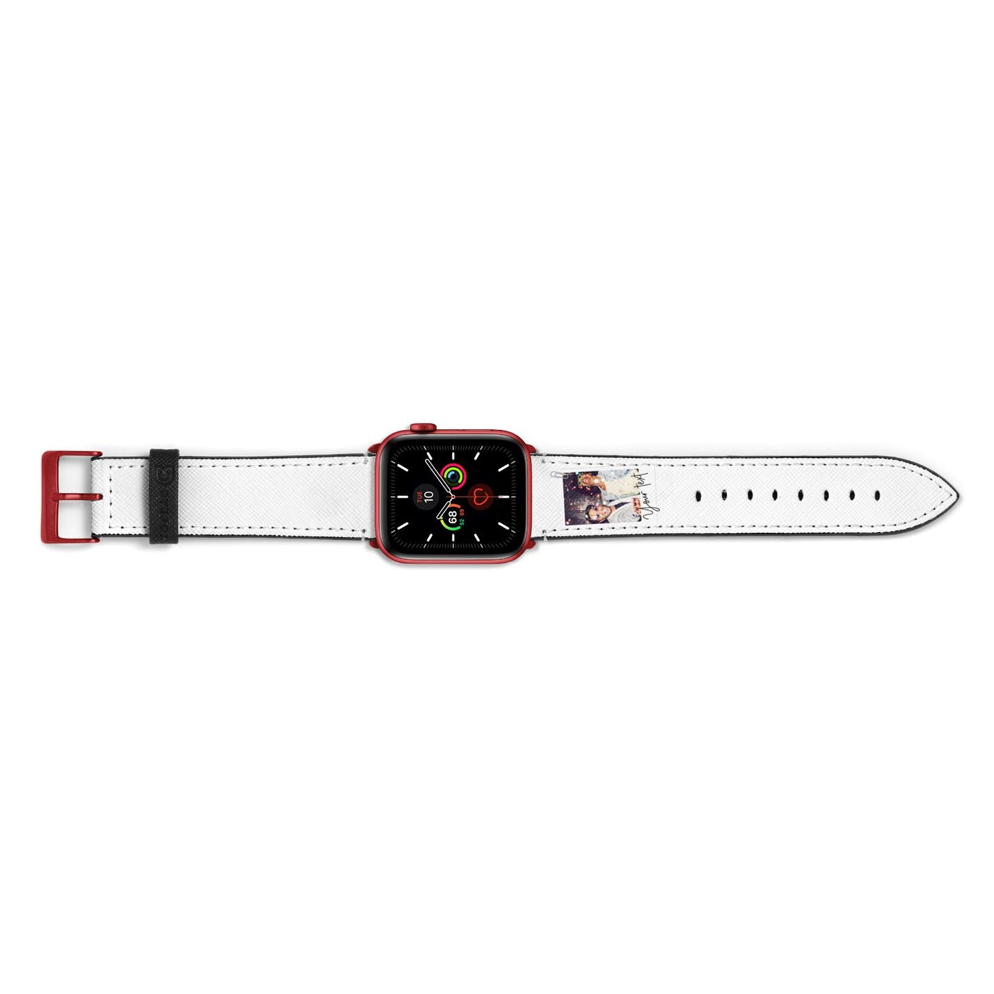 Personalised Photo with Text Apple Watch Strap Landscape Image Red Hardware