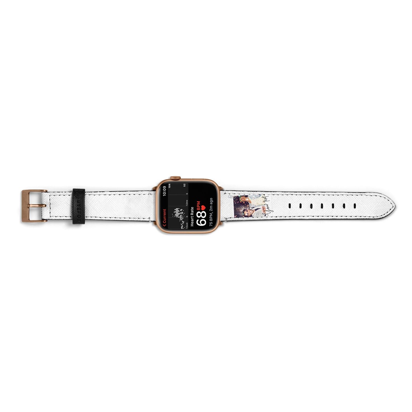 Personalised Photo with Text Apple Watch Strap Size 38mm Landscape Image Gold Hardware
