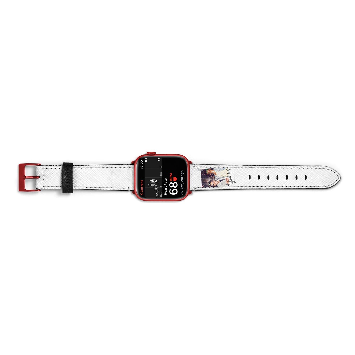 Personalised Photo with Text Apple Watch Strap Size 38mm Landscape Image Red Hardware