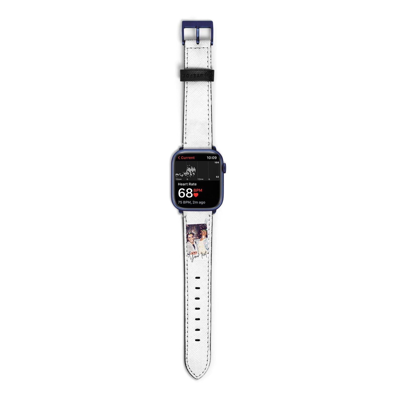 Personalised Photo with Text Apple Watch Strap Size 38mm with Blue Hardware
