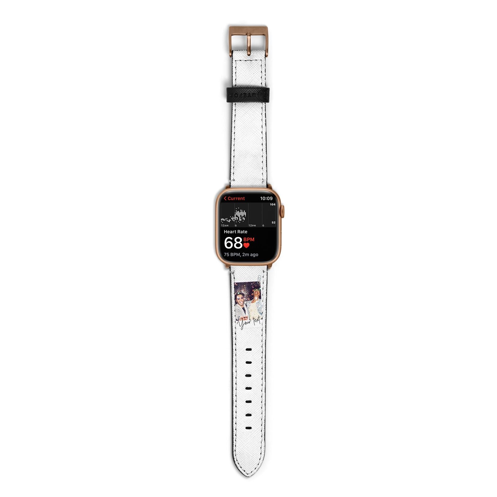 Personalised Photo with Text Apple Watch Strap Size 38mm with Gold Hardware