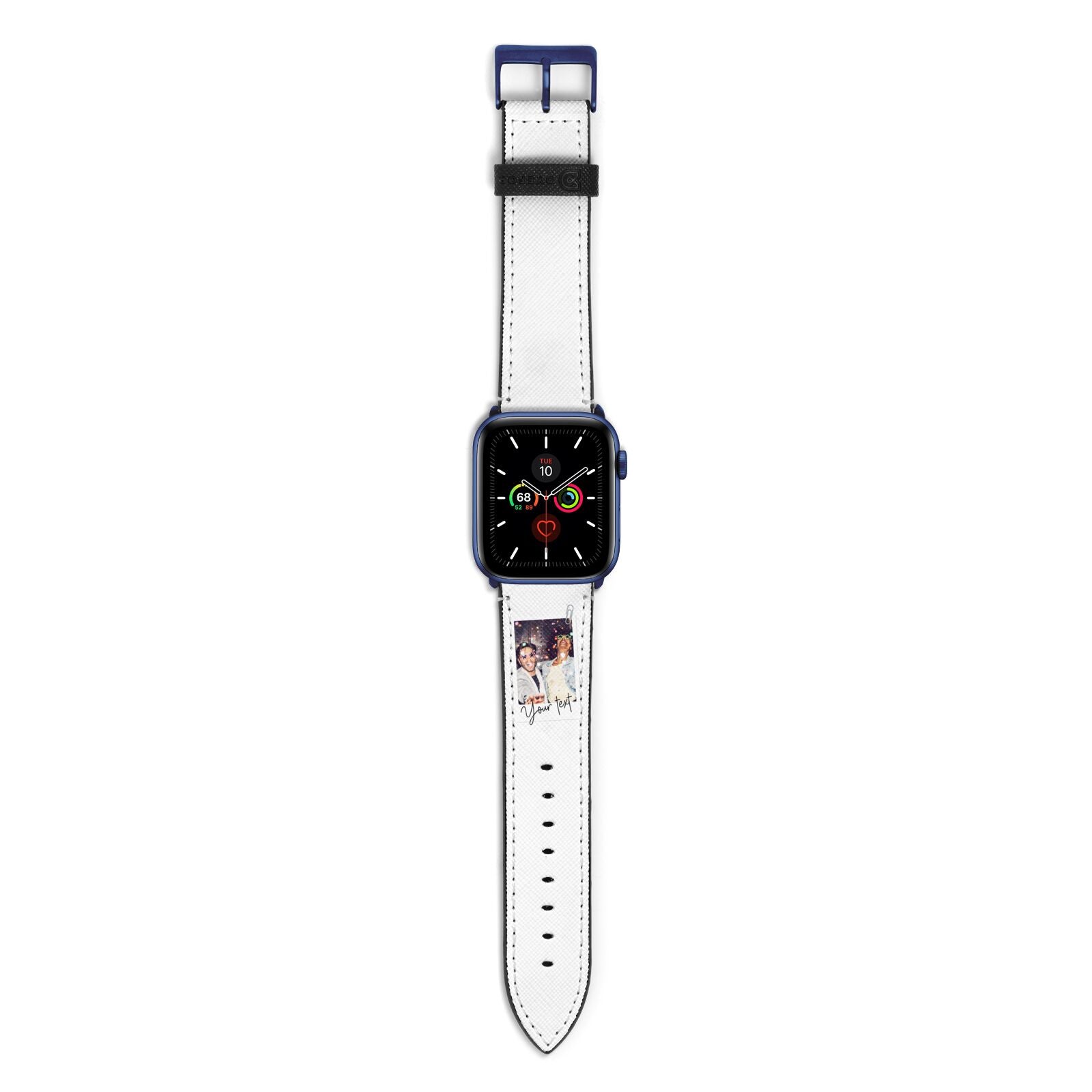 Personalised Photo with Text Apple Watch Strap with Blue Hardware