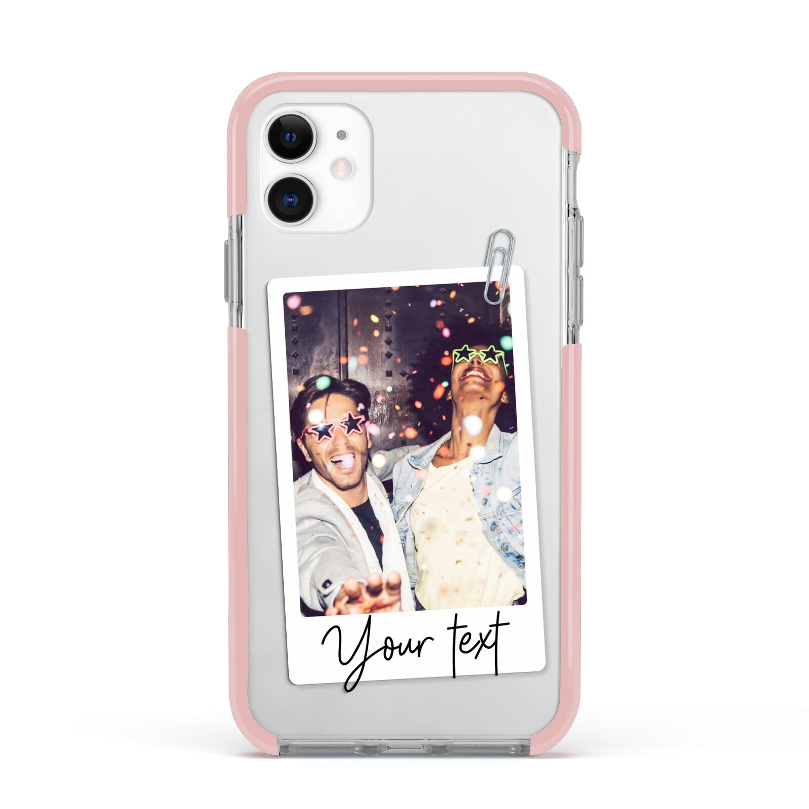Personalised Photo with Text Apple iPhone 11 in White with Pink Impact Case