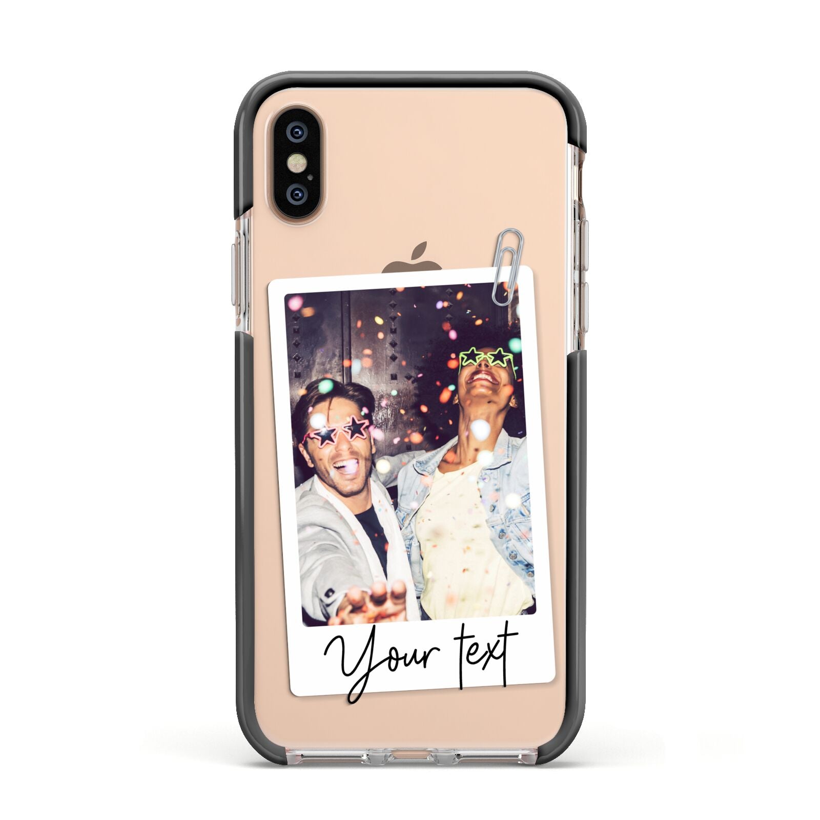 Personalised Photo with Text Apple iPhone Xs Impact Case Black Edge on Gold Phone