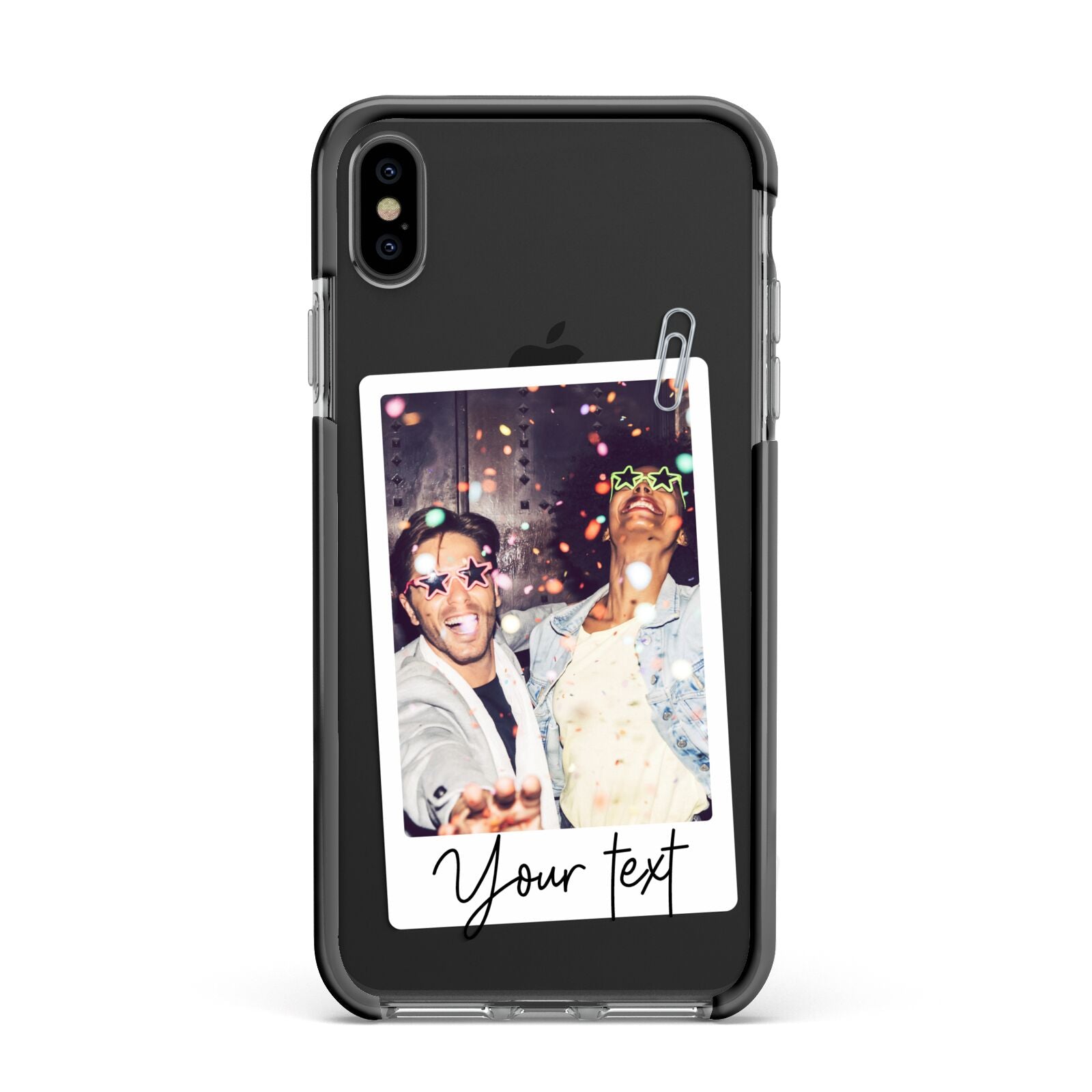 Personalised Photo with Text Apple iPhone Xs Max Impact Case Black Edge on Black Phone