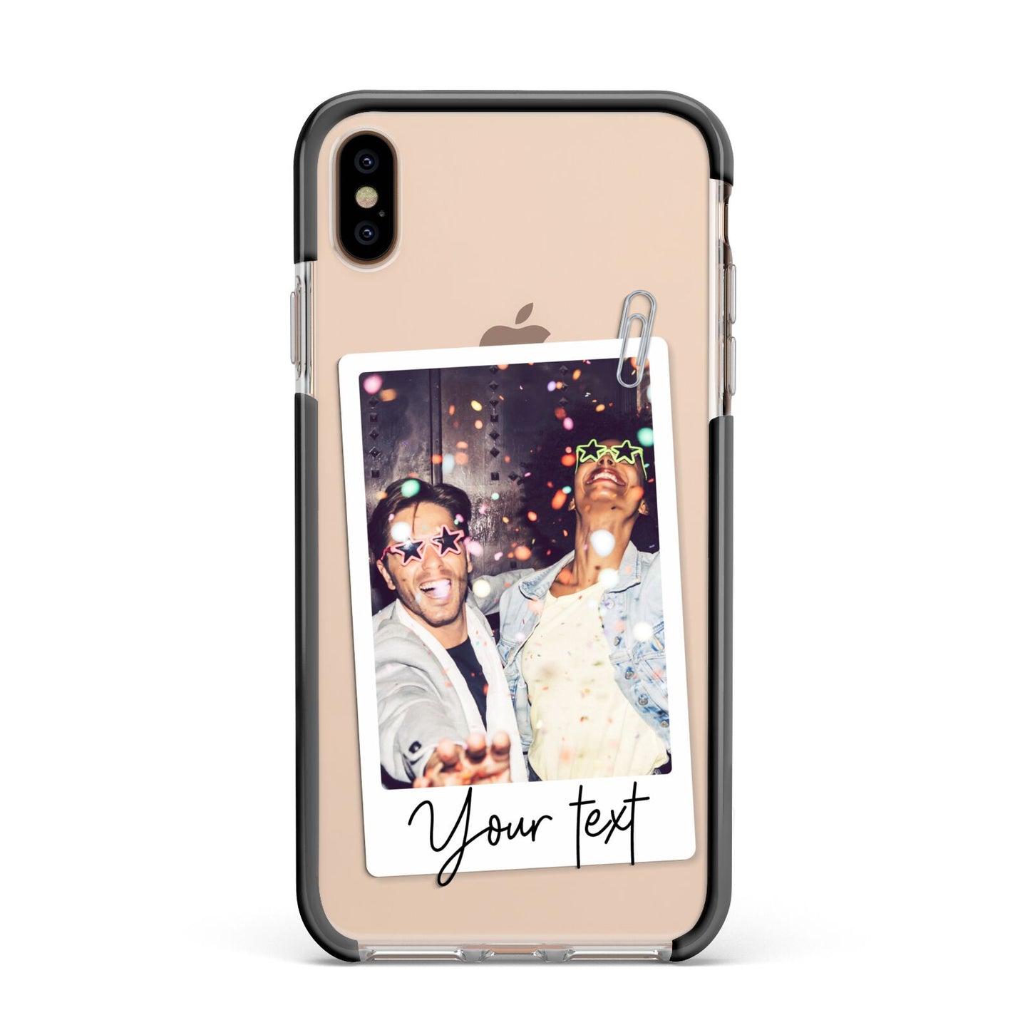 Personalised Photo with Text Apple iPhone Xs Max Impact Case Black Edge on Gold Phone