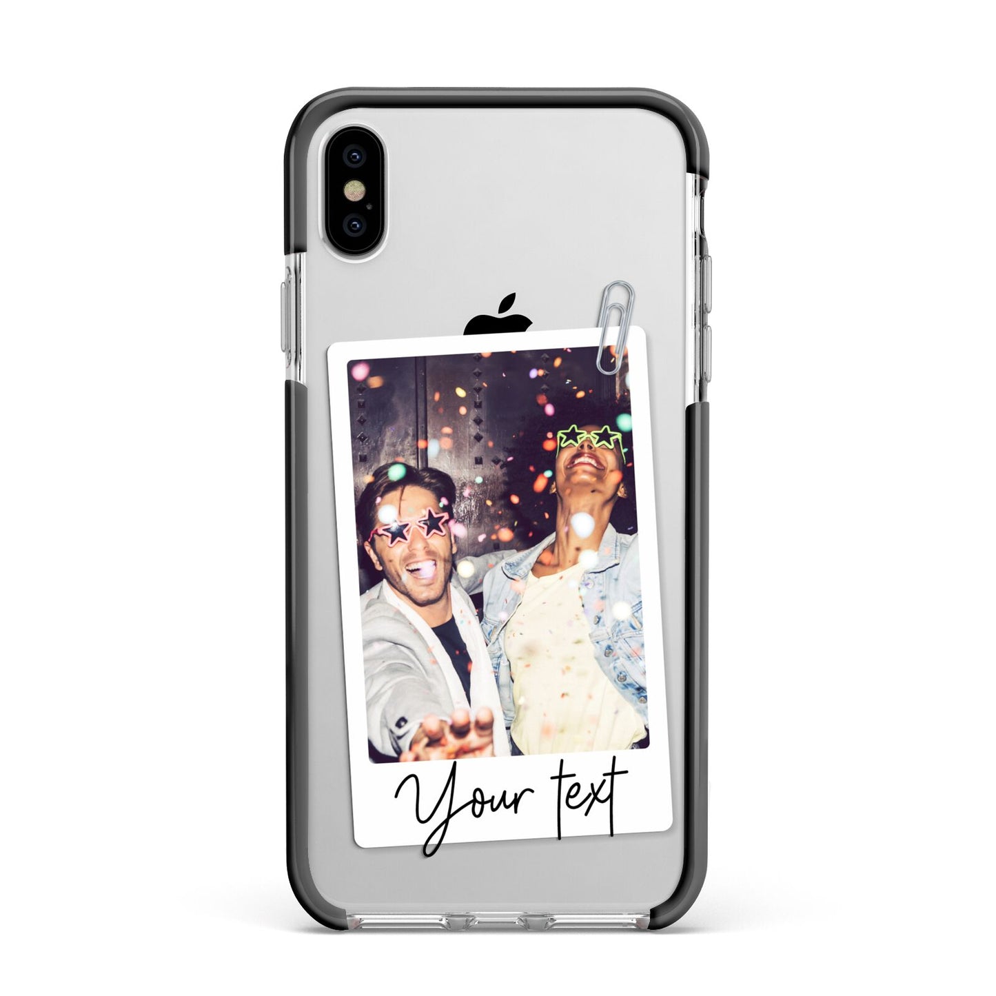 Personalised Photo with Text Apple iPhone Xs Max Impact Case Black Edge on Silver Phone