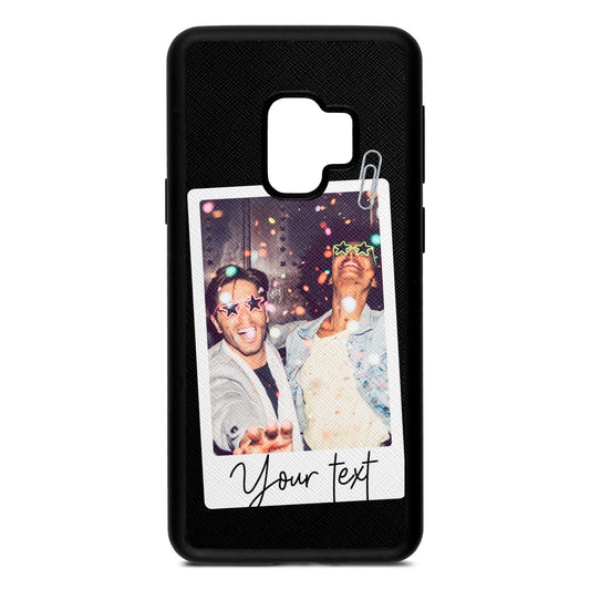 Personalised Photo with Text Black Saffiano Leather Samsung S9 Case