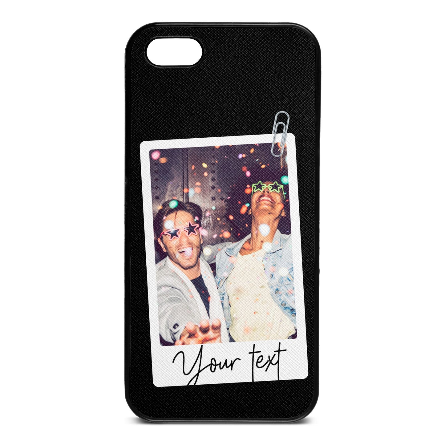 Personalised Photo with Text Black Saffiano Leather iPhone 5 Case