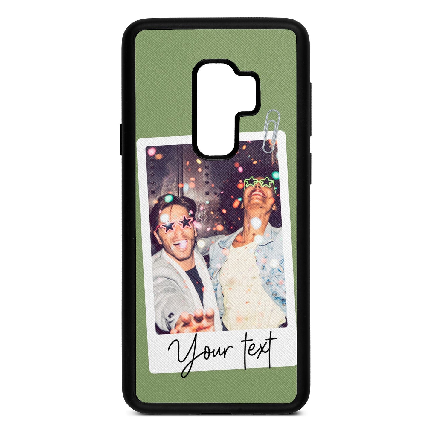 Personalised Photo with Text Lime Saffiano Leather Samsung S9 Plus Case