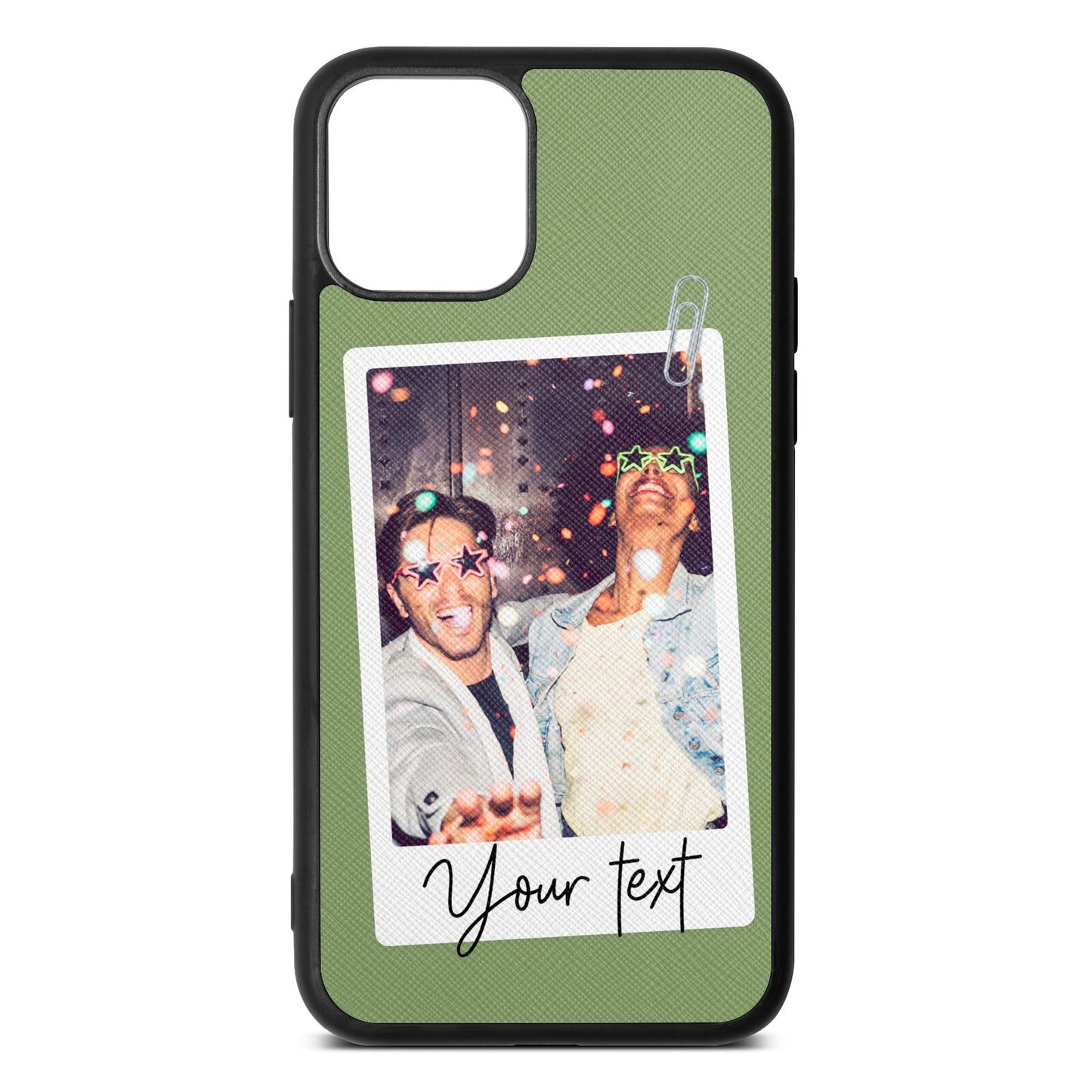 Personalised Photo with Text Lime Saffiano Leather iPhone 11 Case