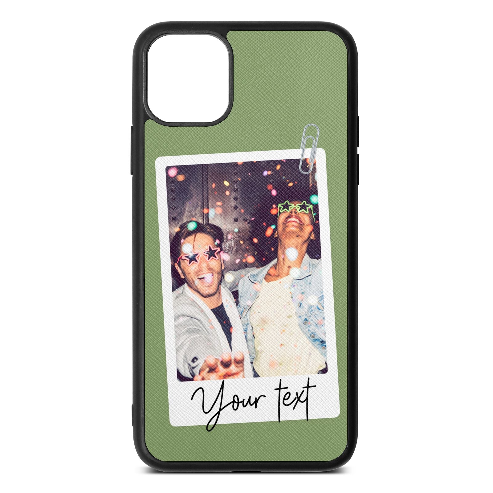 Personalised Photo with Text Lime Saffiano Leather iPhone 11 Pro Max Case