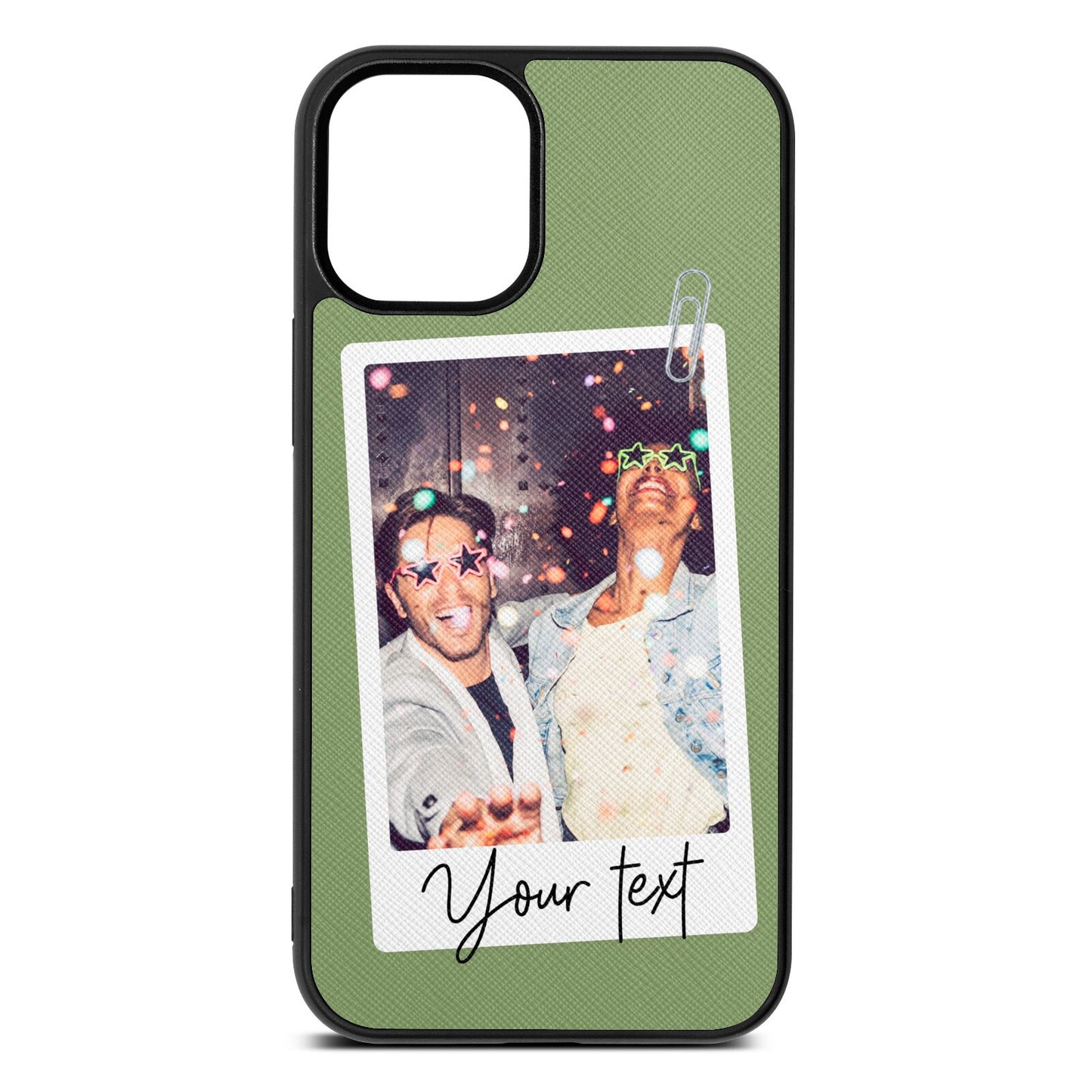 Personalised Photo with Text Lime Saffiano Leather iPhone 12 Mini Case