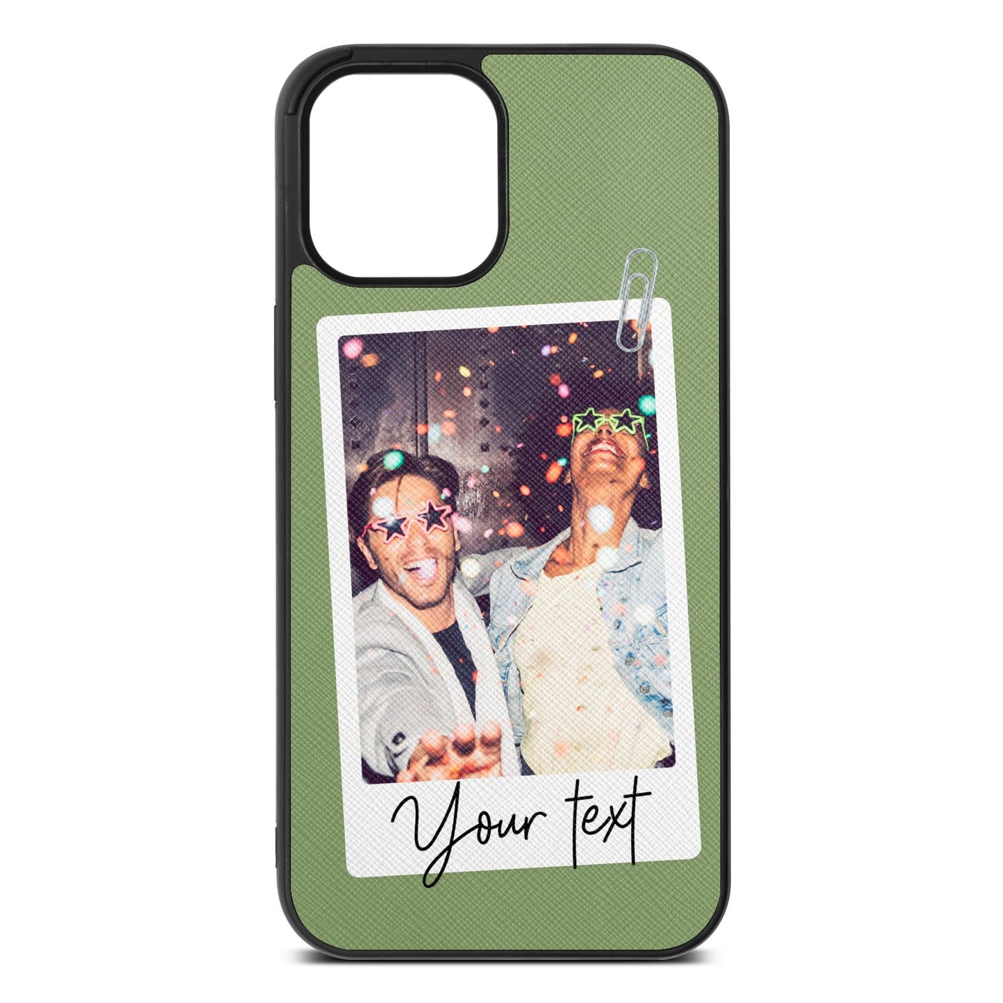 Personalised Photo with Text Lime Saffiano Leather iPhone 12 Pro Max Case