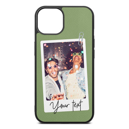 Personalised Photo with Text Lime Saffiano Leather iPhone 13 Case
