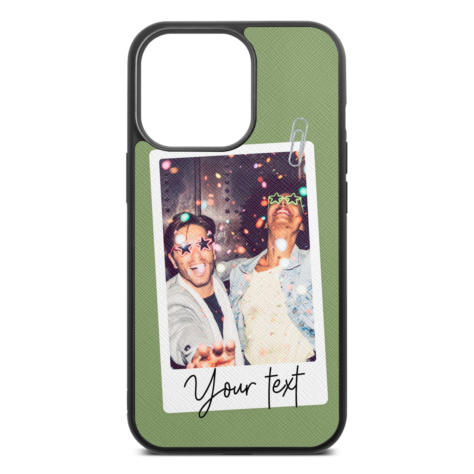 Personalised Photo with Text Lime Saffiano Leather iPhone 13 Pro Case