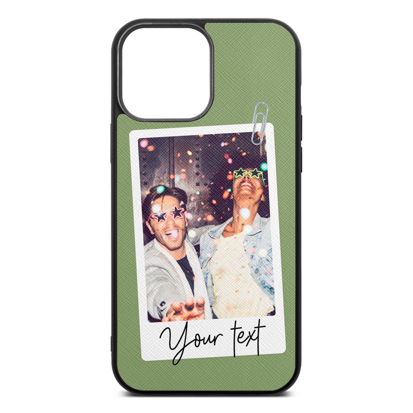 Personalised Photo with Text Lime Saffiano Leather iPhone 13 Pro Max Case