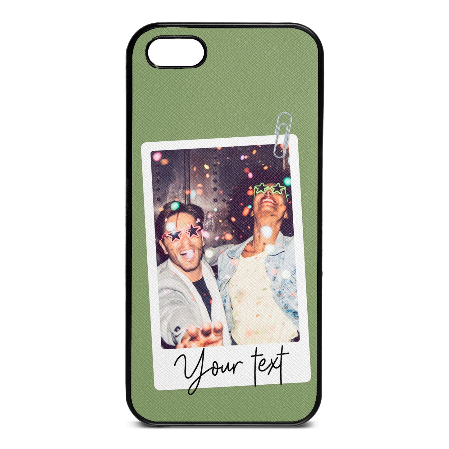 Personalised Photo with Text Lime Saffiano Leather iPhone 5 Case