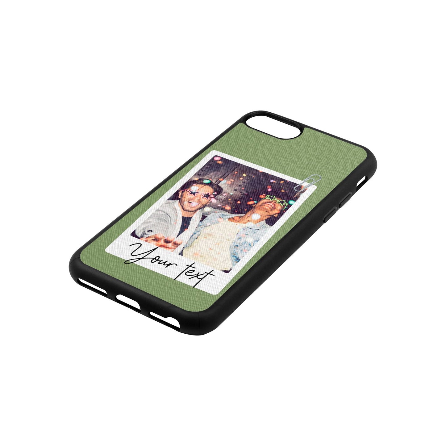Personalised Photo with Text Lime Saffiano Leather iPhone 8 Case Side Angle