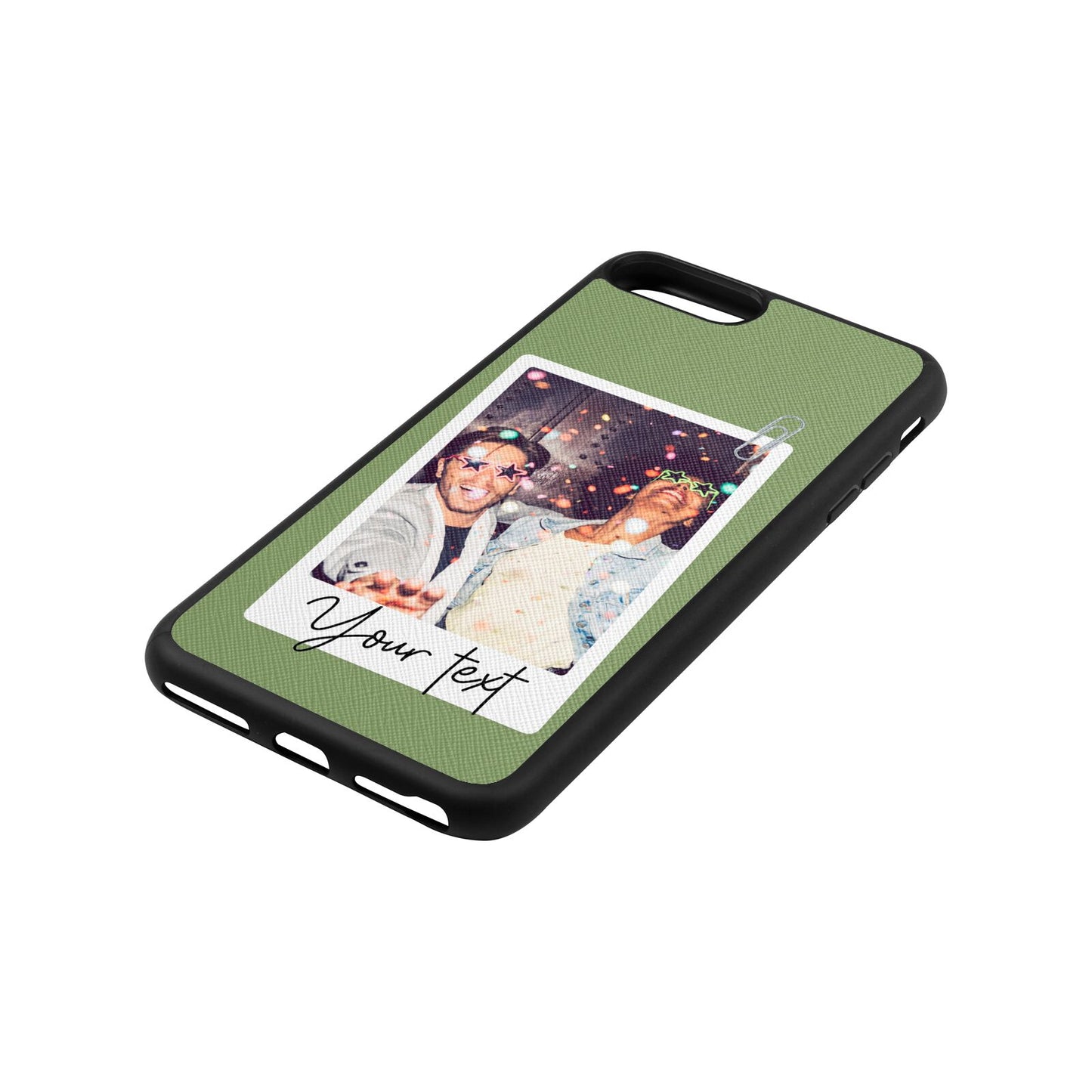 Personalised Photo with Text Lime Saffiano Leather iPhone 8 Plus Case Side Angle