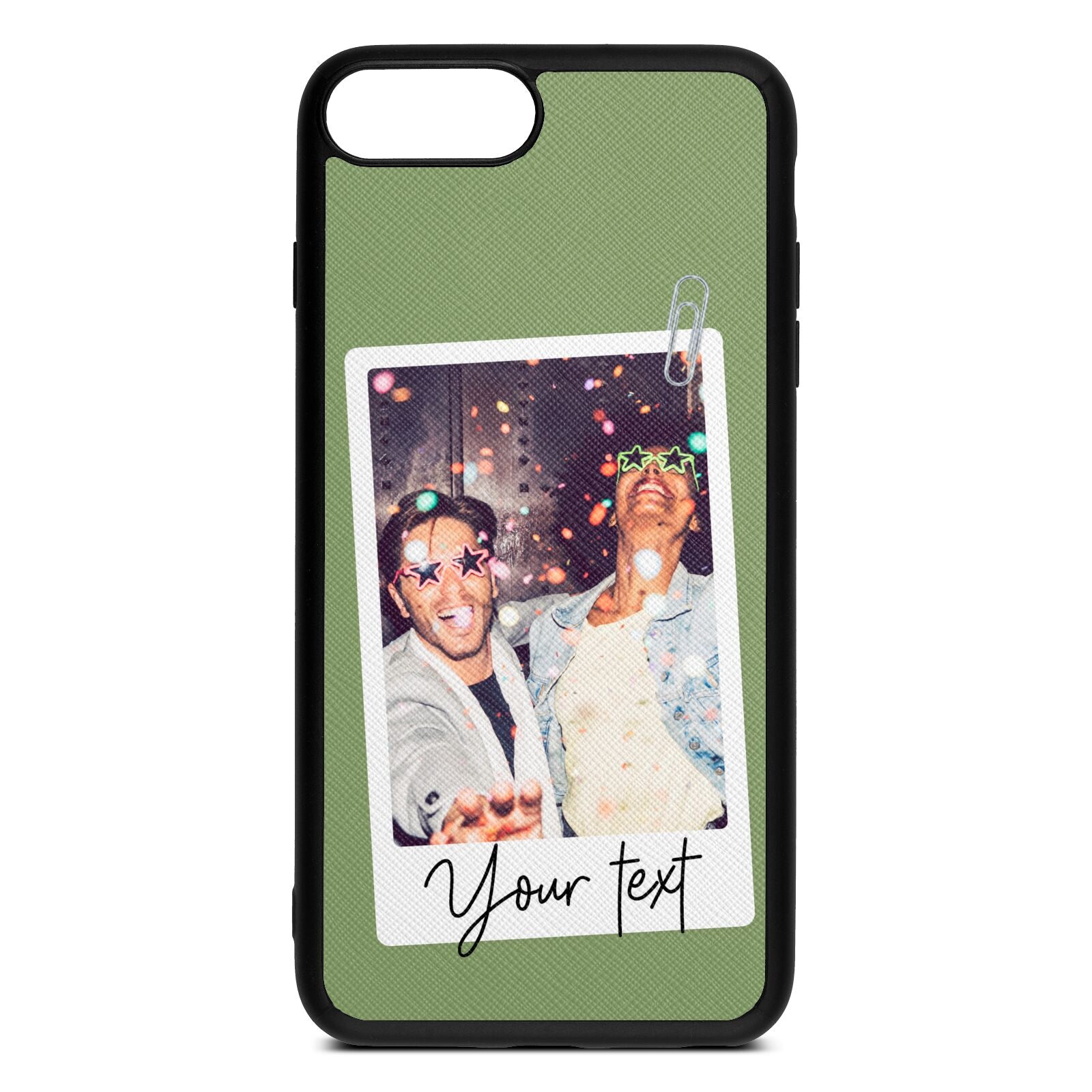 Personalised Photo with Text Lime Saffiano Leather iPhone 8 Plus Case