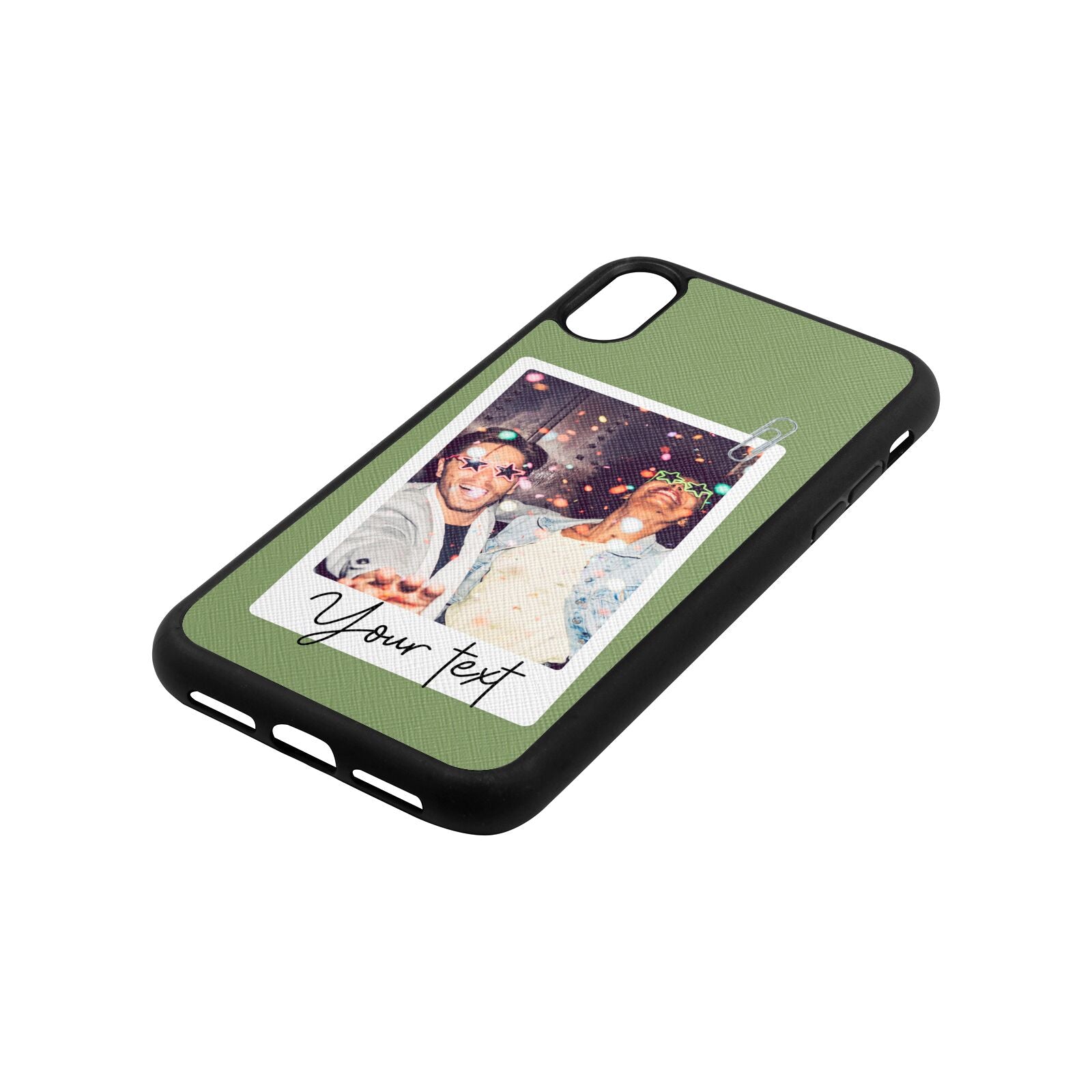 Personalised Photo with Text Lime Saffiano Leather iPhone Xr Case Side Angle