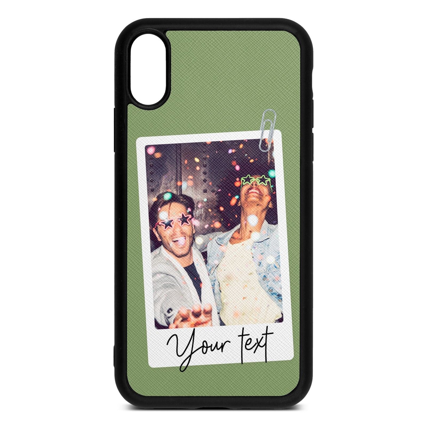 Personalised Photo with Text Lime Saffiano Leather iPhone Xr Case