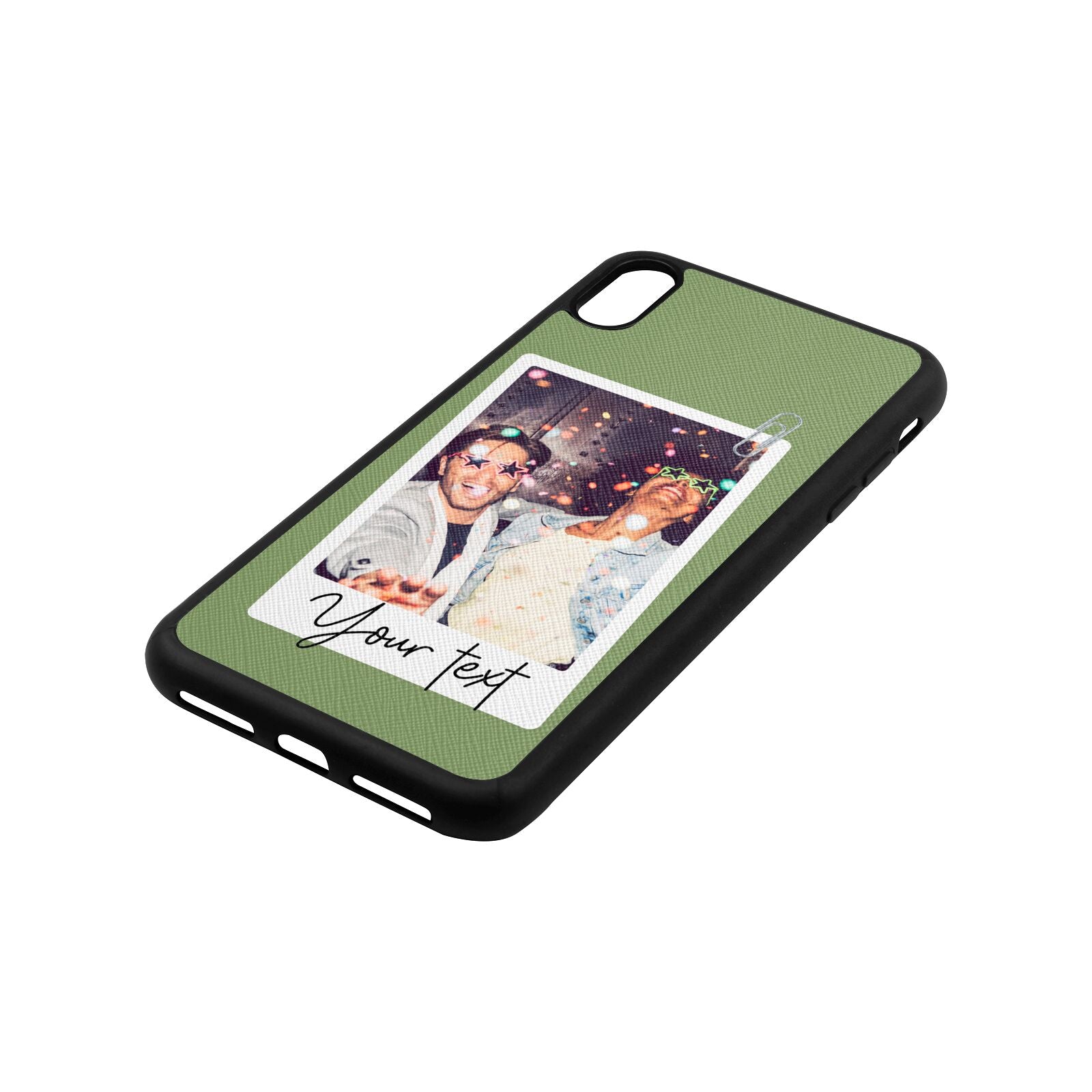 Personalised Photo with Text Lime Saffiano Leather iPhone Xs Max Case Side Angle
