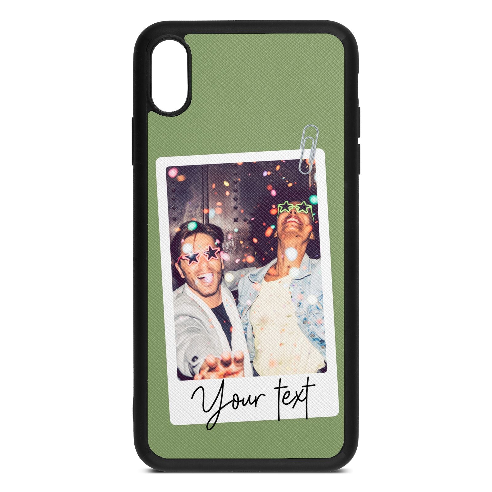 Personalised Photo with Text Lime Saffiano Leather iPhone Xs Max Case