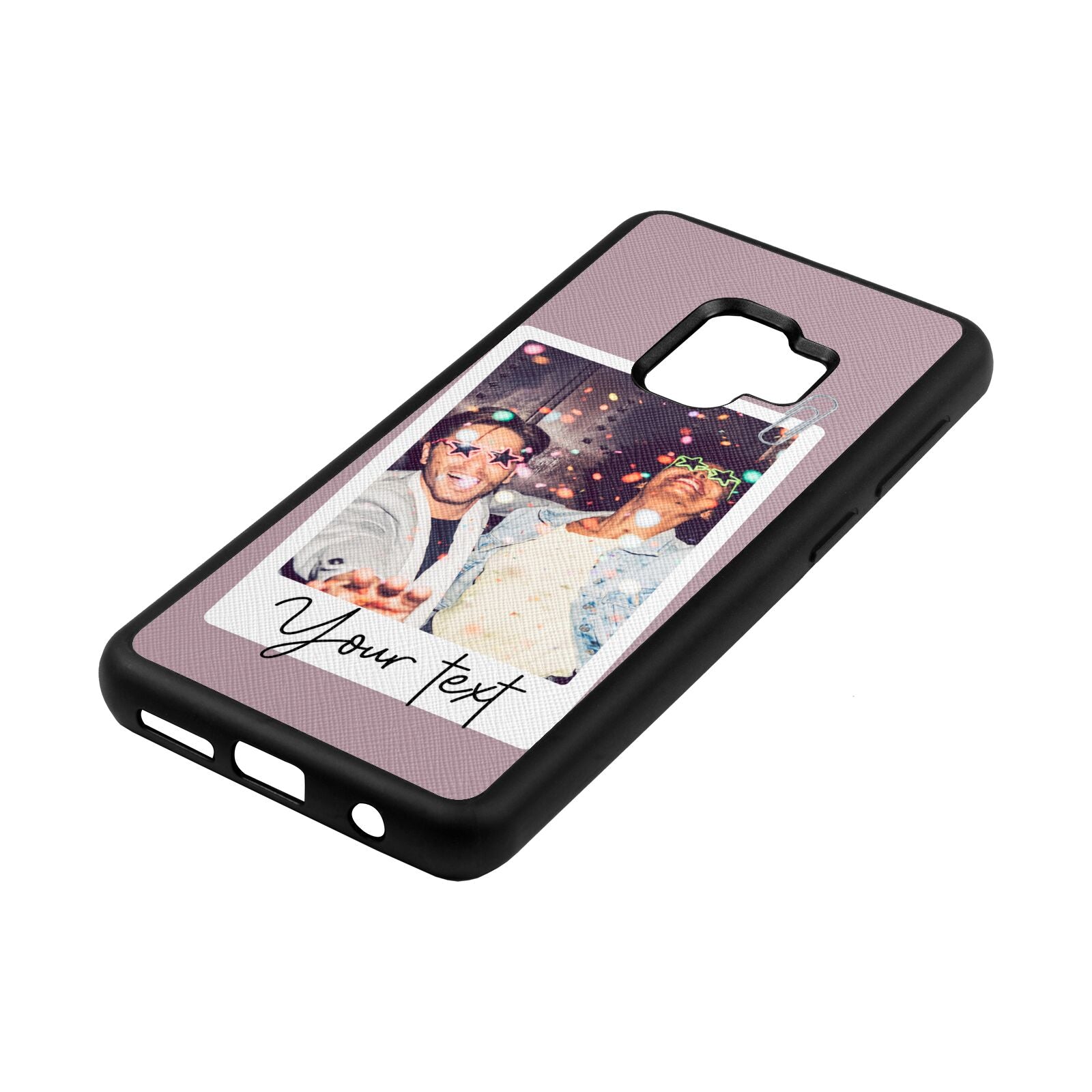 Personalised Photo with Text Lotus Saffiano Leather Samsung S9 Case Side Angle