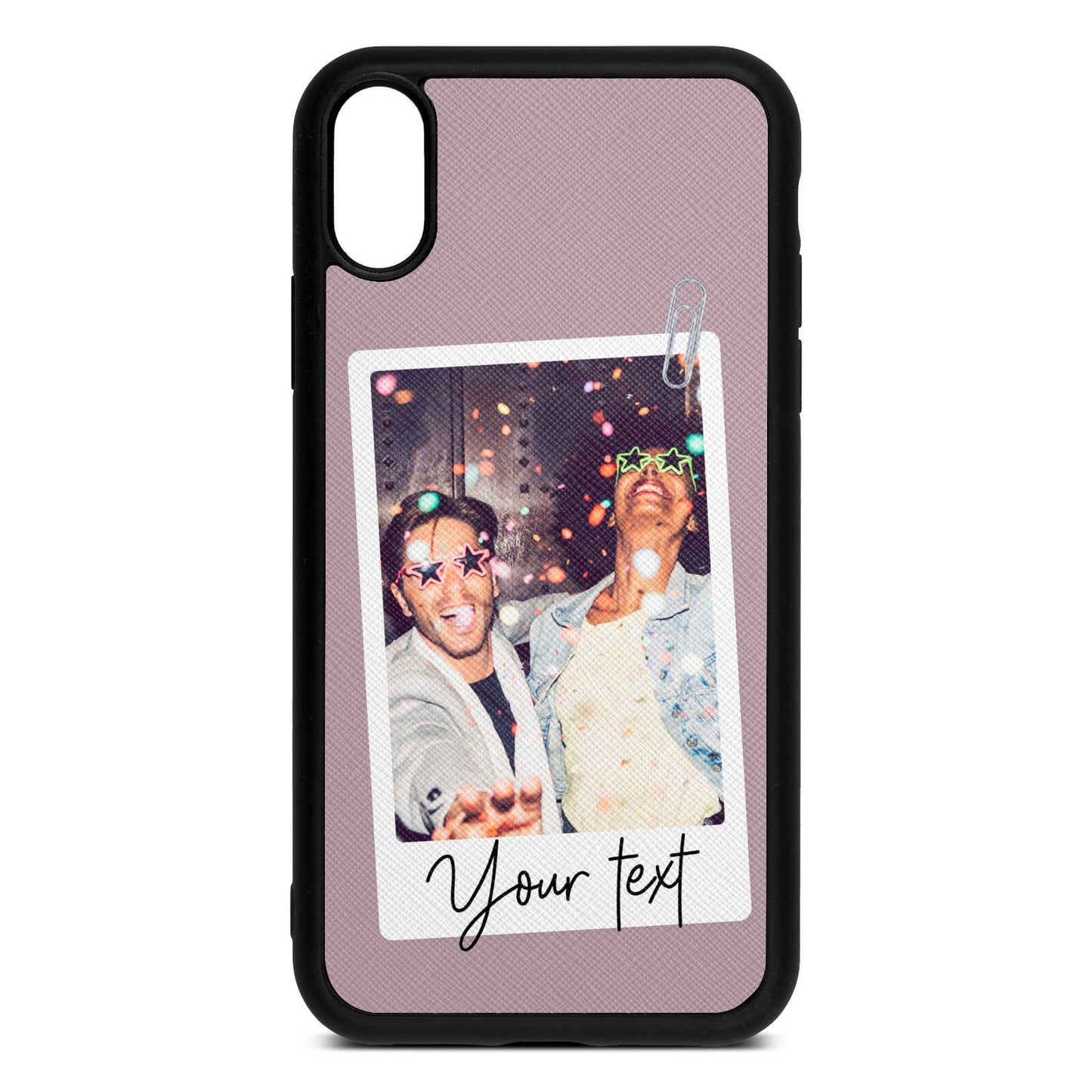Personalised Photo with Text Lotus Saffiano Leather iPhone Xr Case