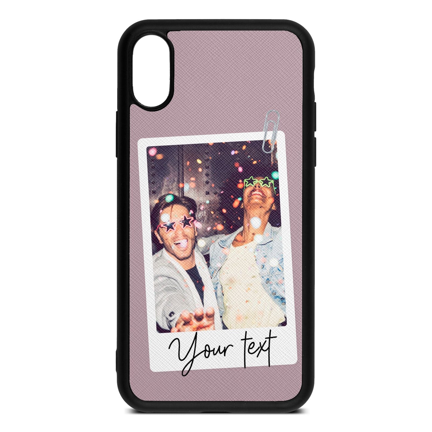Personalised Photo with Text Lotus Saffiano Leather iPhone Xs Case