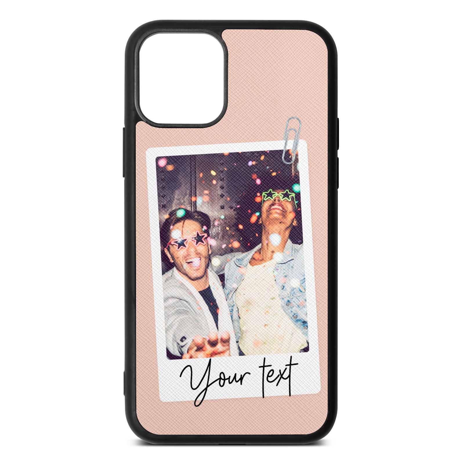 Personalised Photo with Text Nude Saffiano Leather iPhone 11 Case