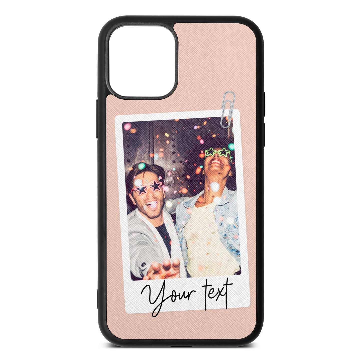 Personalised Photo with Text Nude Saffiano Leather iPhone 11 Pro Case
