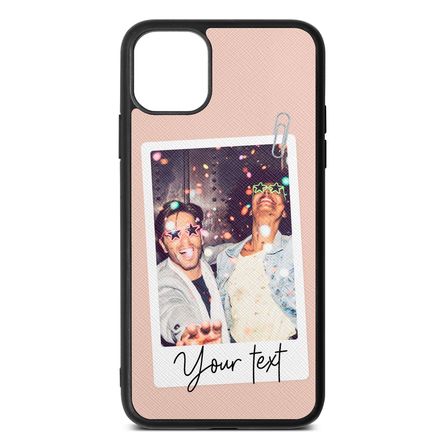 Personalised Photo with Text Nude Saffiano Leather iPhone 11 Pro Max Case