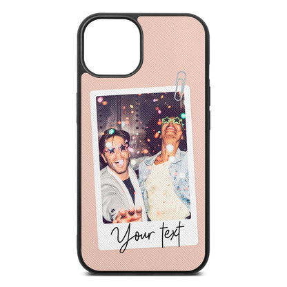 Personalised Photo with Text Nude Saffiano Leather iPhone 13 Case