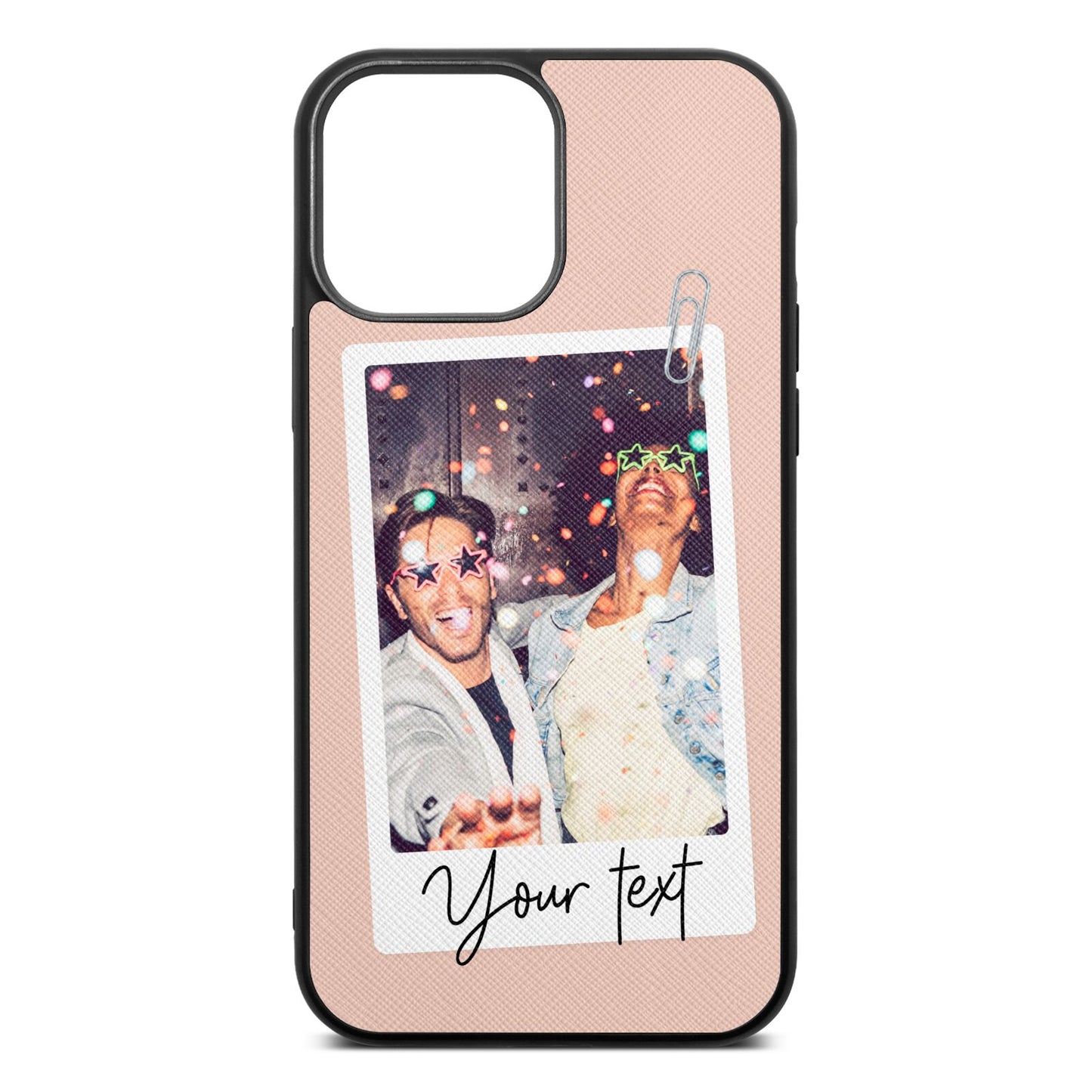 Personalised Photo with Text Nude Saffiano Leather iPhone 13 Pro Max Case