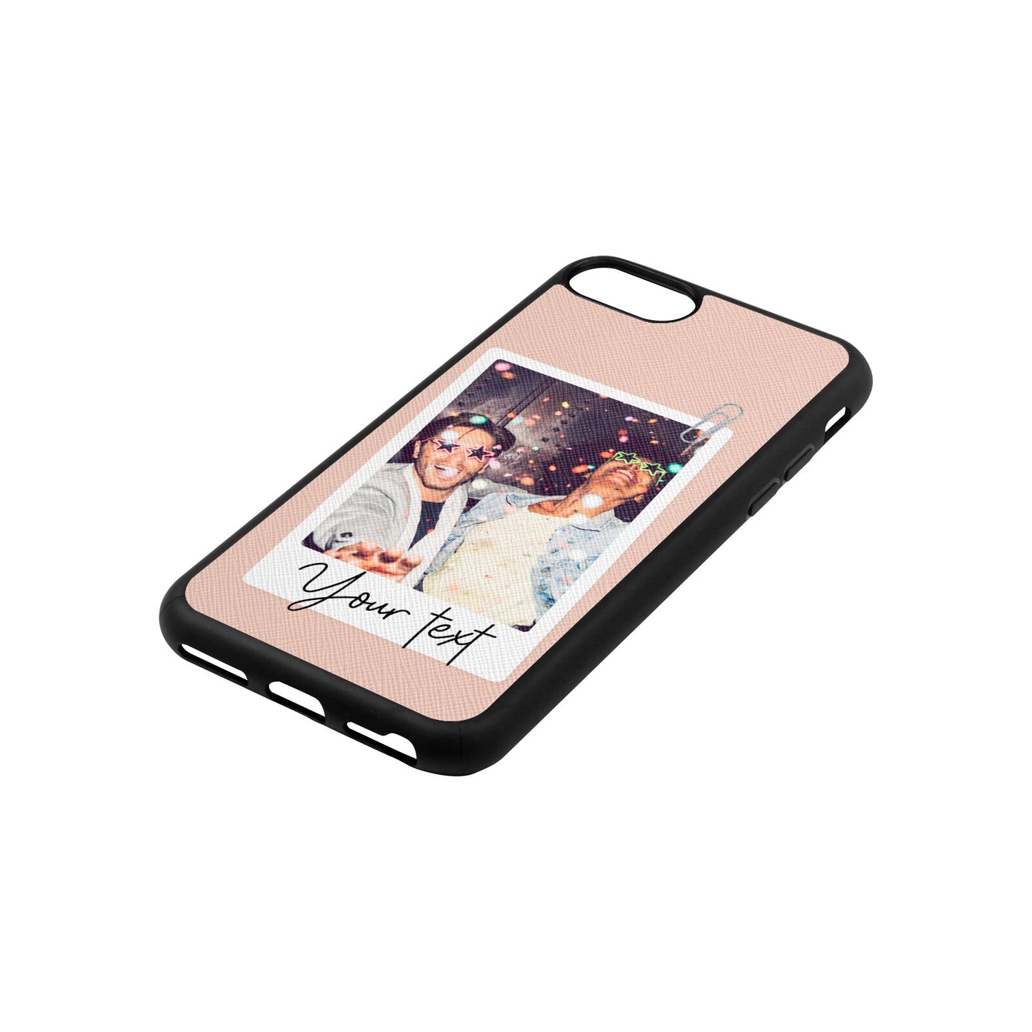 Personalised Photo with Text Nude Saffiano Leather iPhone 8 Case Side Angle
