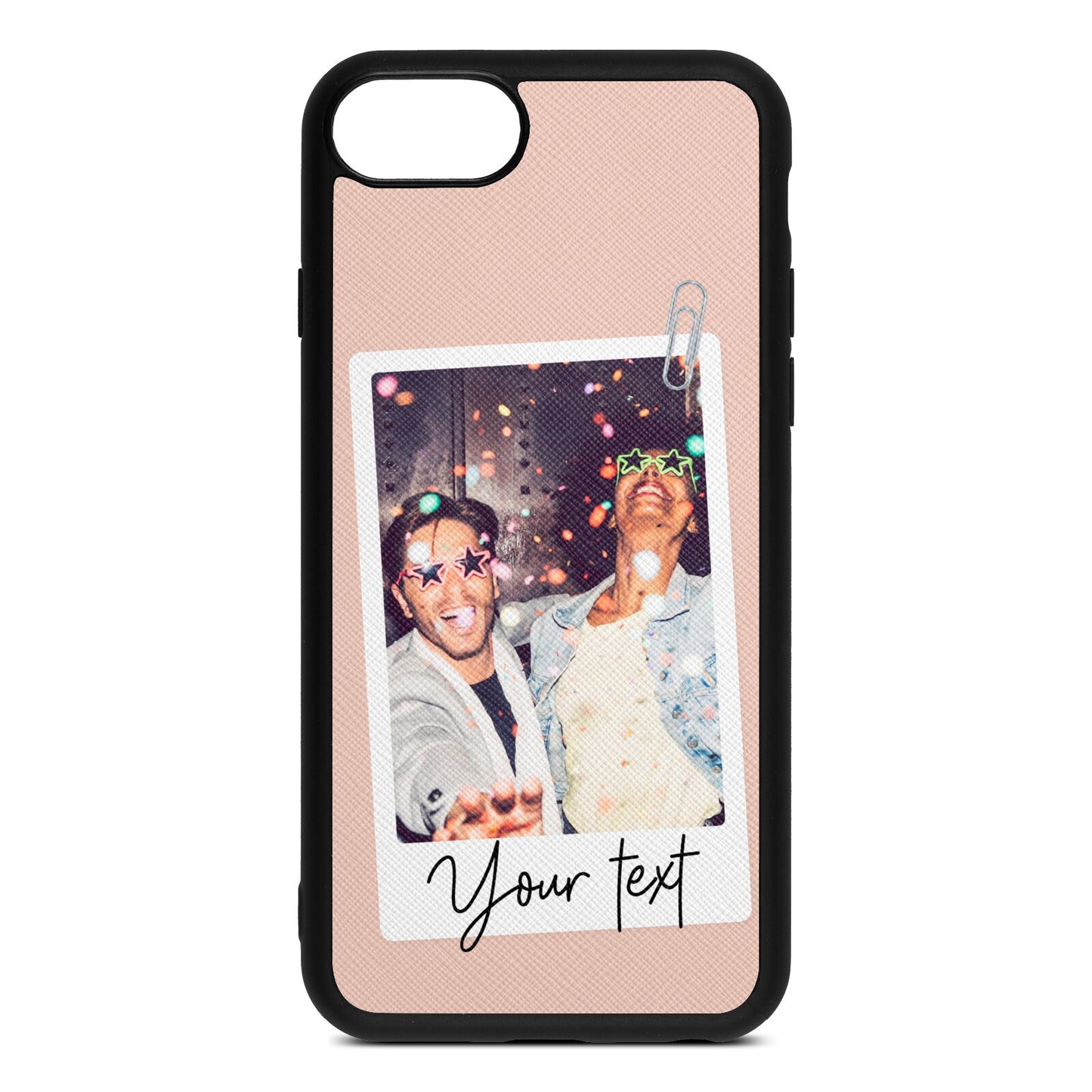 Personalised Photo with Text Nude Saffiano Leather iPhone 8 Case